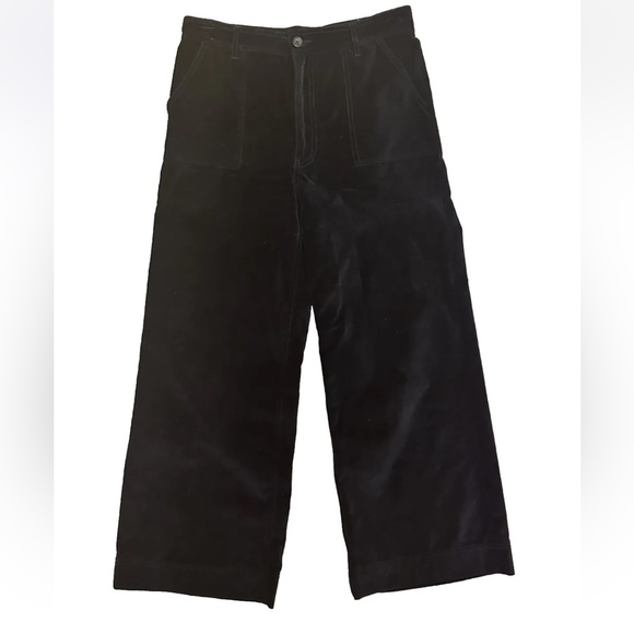 Frye Nadia Black Velvet Cropped Wide Leg Pants Size 27 Cotton Pockets Velour - Picture 2 of 13
